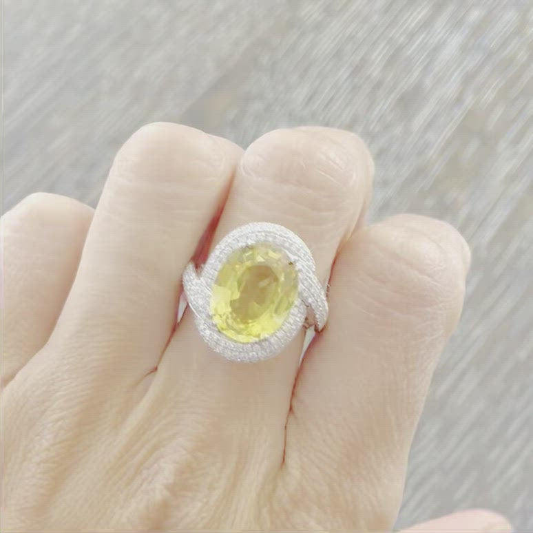 7.1 ct Yellow Sapphire Ring in 18k While Gold