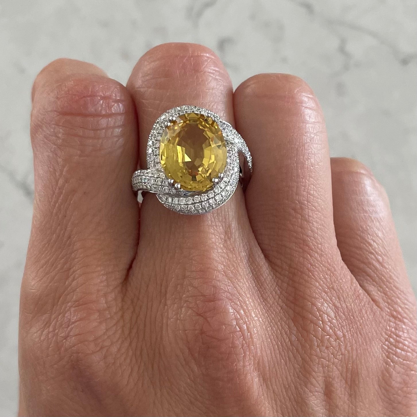 7.1 ct Yellow Sapphire Ring in 18k While Gold