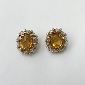 18k Yellow Gold 16ctw Oval Citrine and 1.1ctw Diamond Clip-on Earrings