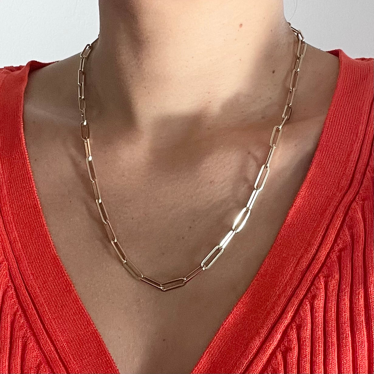 14k Yellow Gold Paperclip chain necklace