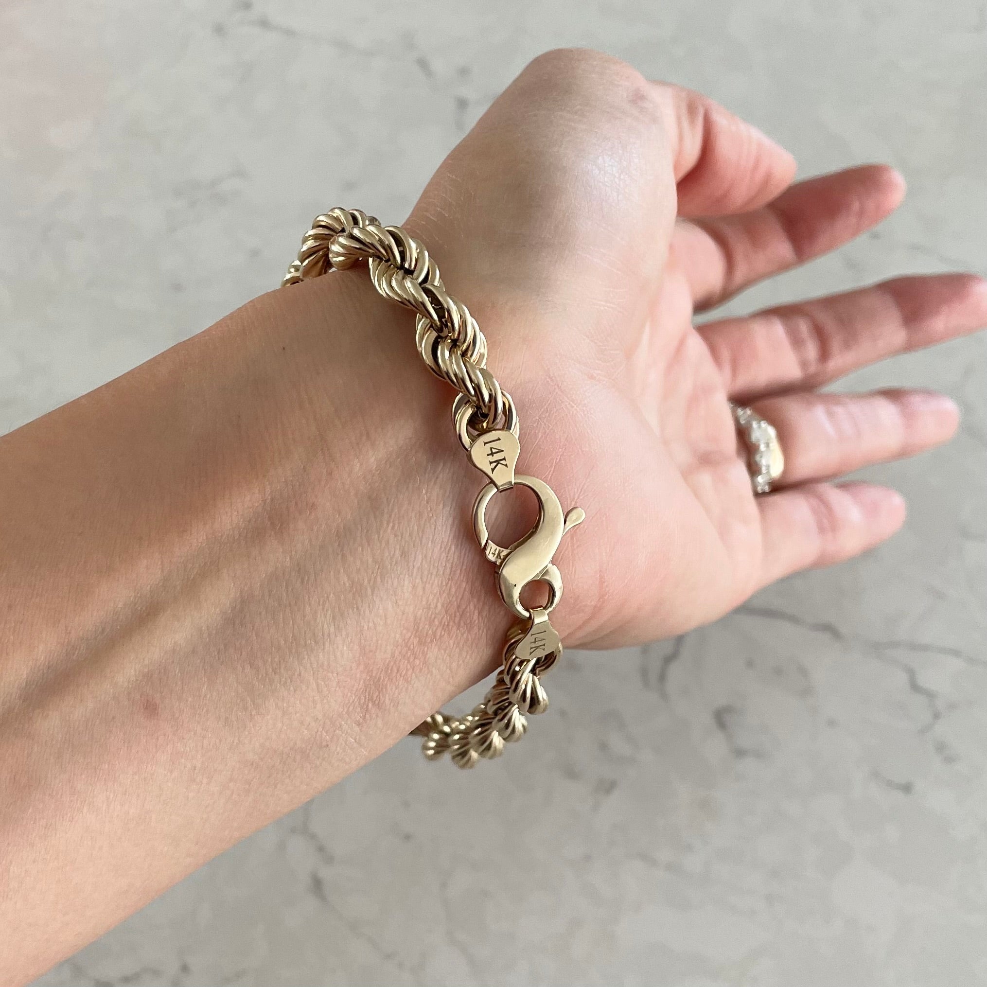 14k solid yellow gold rope chain bracelet