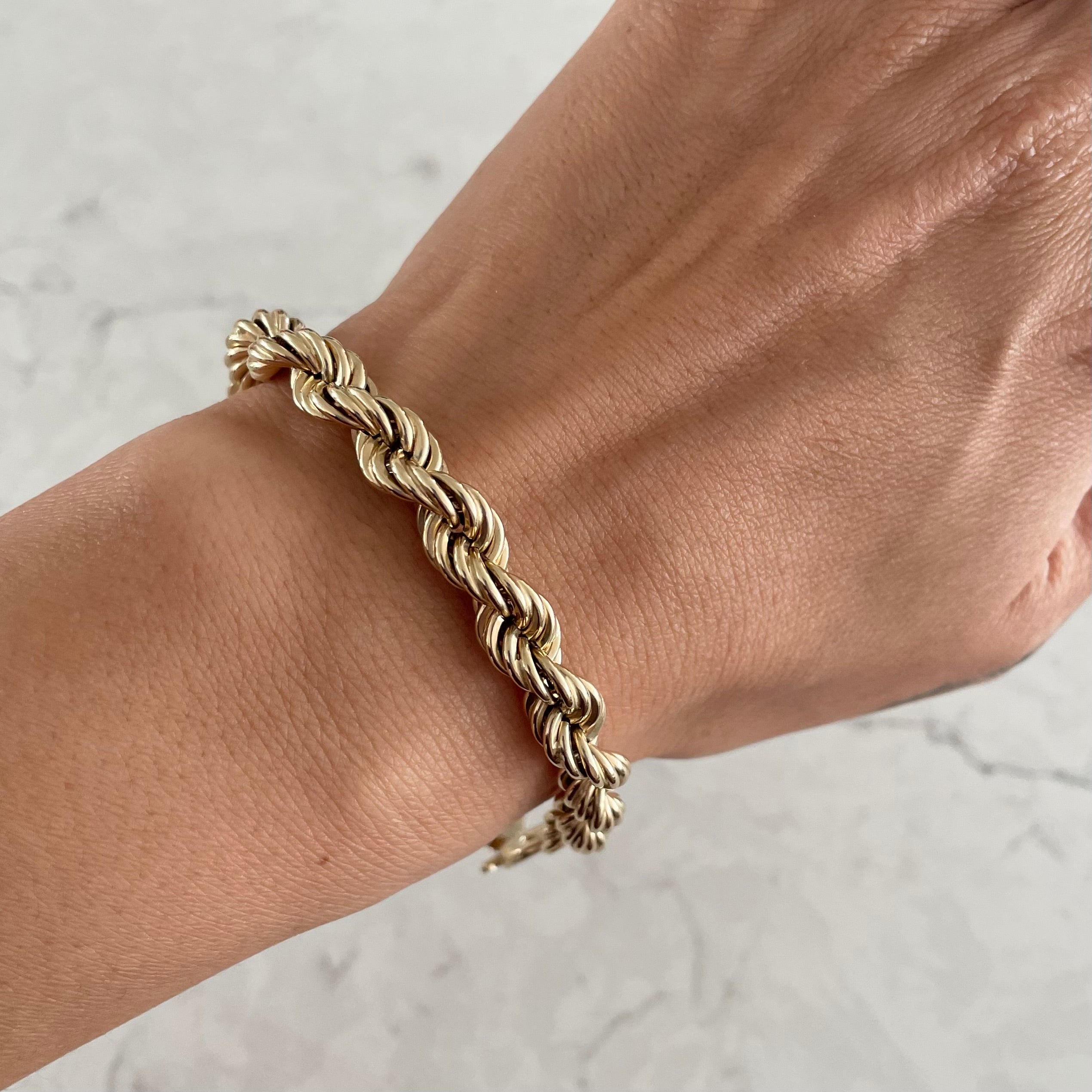 14k solid yellow gold rope chain bracelet