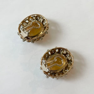 18k Yellow Gold 16ctw Oval Citrine and 1.1ctw Diamond Clip-on Earrings